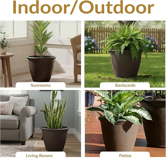 Sunnydaze 15.25-Inch Anjelica Large Plastic Pot for Plants - Outdoor Double-Walled Large Plastic Planter with Drillable Drainage Holes - Rust