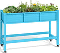 YITAHOME Raised Garden Bed HDPE, 47x18x31In Raised Flower Bed Poly-Wood Weather-Resistant Elevated Planter Box with Lockable Wheels for Vegetables, Aruba Blue
