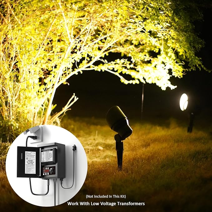 Malibu 8 Pack Low Voltage Spotlights Outdoor Landscape Lighting 20W 145 Lumens Halogen Flood Light 2800K with Plastic Spike and Connector for Garden Pathway Driveway 8301-9604-08
