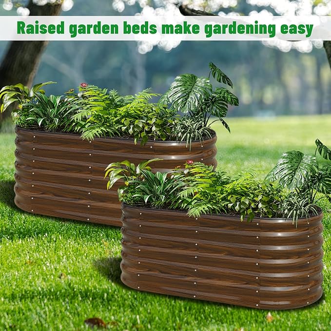SnugNiture Galvanized Steel Raised Garden Bed Kit, 2 Pcs 4x2x2 ft Large Metal Planter Box Outdoor for Gardening Vegetables, Flowers and Fruits