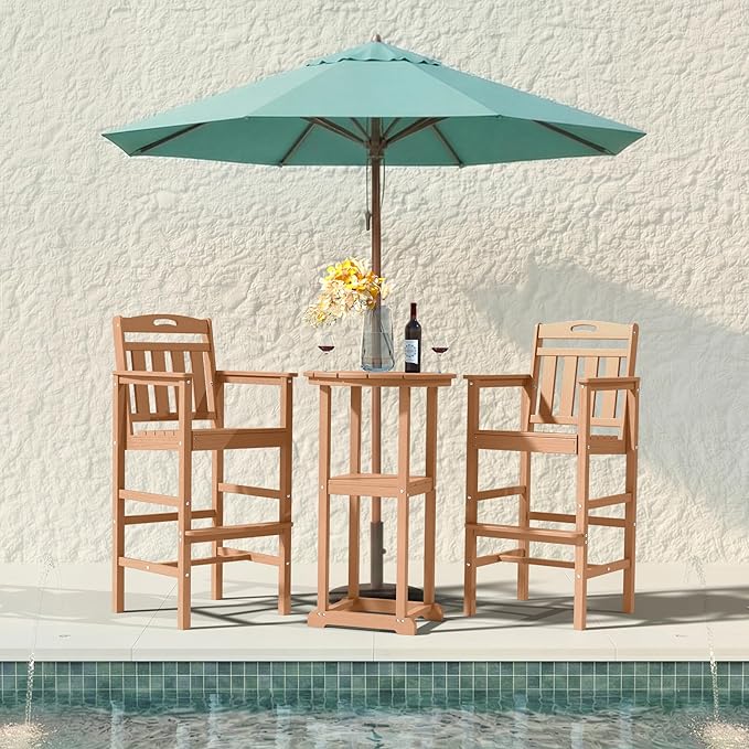 Ciokea Heavy Duty Bar Height Chair, 380lbs Outdoor Adirondack Tall Bar Chair Patio Stool with Arms & High Back, Heavy Duty All-Weather for Balcony, Poolside, Deck and Garden, Teak