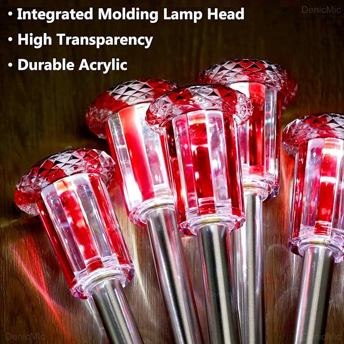 DenicMic Solar Lights Outdoor 10 Pack Waterproof Red White LED Stainless Steel Stake Outside Lights for Yard Pathway Garden Driveway Walkway Landscape Path Lighting Valentines Day Decorations