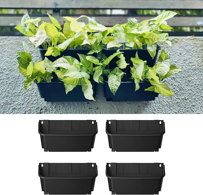 Maxona Black Color Vertical Garden Planter - 4 Pack, 13 inch Wall Mounted Planter for Patio Outdoor Decor, Home Plastic Pot Balcony Plant Vegetable Fruit Herb Hanging Pocket Holder Flowerpot