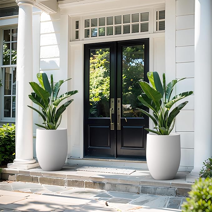 Kante 21.7 Inch Tall Concrete Planter, Large Indoor Outdoor Plant Pot with Drainage, Smooth White Finish with Painted Interior, Ideal for Porch, Home, Garden, Patio