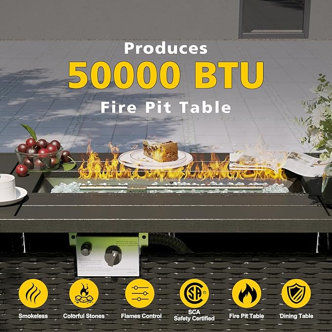 Aoxun Patio Furniture Set with Fire Pit Table, 12 Piece Outdoor Sectional Sofas, 10 Seats Wicker Rattan Outdoor Furniture with Thickened Cushion for Backyard, Garden Peacock Blue