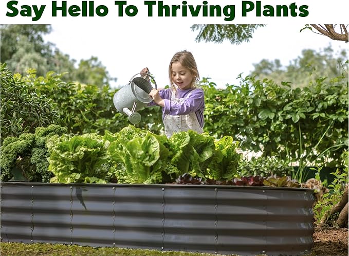Plant & Plot Galvanized Raised Garden Beds Outdoor // 8×4×1 ft (2-Pack) Planter Raised Beds for Gardening, Vegetables, Flowers // Large Metal Garden Box // Patented Tool-Free Design (Gray)