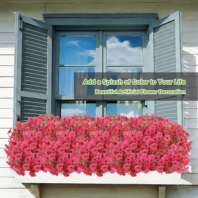Artificial Flowers for Outdoor,Silk Flowers No Fade Fake Plastic Flowers UV Resistant Faux Plants for Outdoors Outside Front Porch Hanging Planter Window Box Garden Home Decoration,13 Pack(Rose)