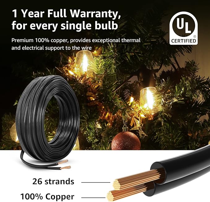 Lepro S14 Outdoor String Lights - 50ft with 15 Shatterproof LED Edison Bulbs, Waterproof Bistro Lights for Deck, Pergola, Porch, Garden, Gazebo