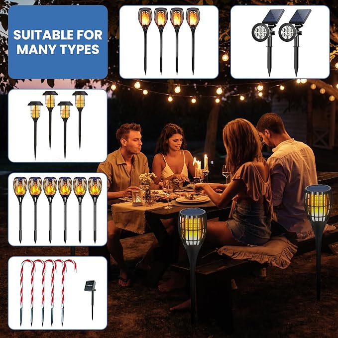 12 Sets Metal Replacement Stakes for Solar Lights, 0.78" x 5.35" Solar Outdoor Ground Spikes for Pathway Lights, Garden Landscape, Yard & Patio Lamps