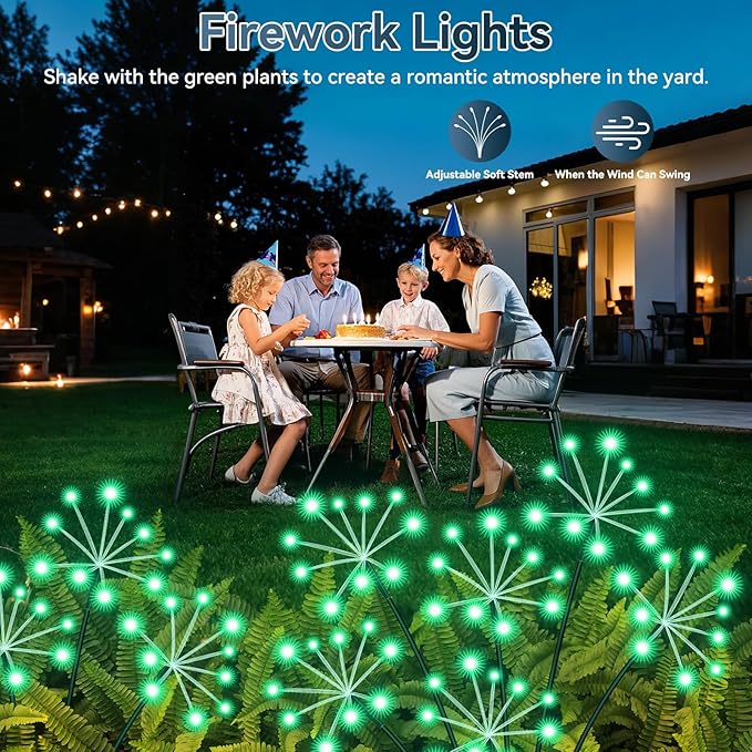 Solar Garden Lights 2 Pack Waterproof Swaying Starburst Light Solar Outdoor Lights for Yard Patio Walkway Pathway Party Wedding Decoration, Unique Gifts for Women, Green