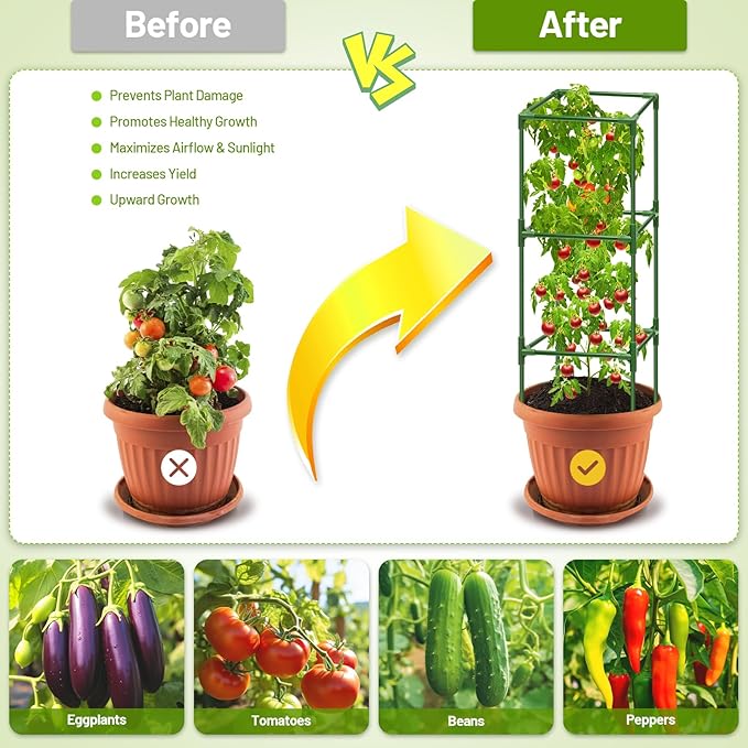 Legigo 2 Pack Square Tomato Cages for Garden- Up to 45 Inch Tomato Trellis Plant Cages Support, Tomato Stakes and Supports Cage for Climbing Vegetables Raised Garden Bed Cucumbers Peppers Flowers