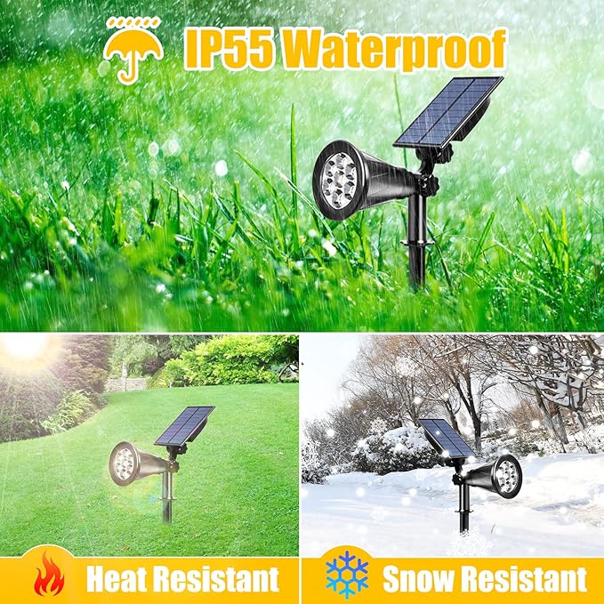 T-SUN Solar Spotlights Outdoor Waterpoof, 7 LED Christmas Solar Lights Outdoor, Auto Turn Off/ON Solar Landscape Spotlights for Tree, Patio, Yard, Garden, Driveway, Pool Area(Warm White- 2 Pack)