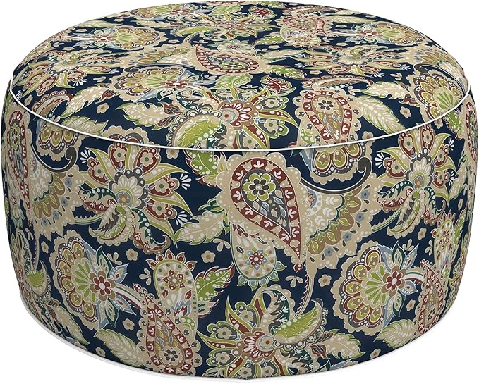 LVTXIII Outdoor Inflatable Ottoman, Fade-Resistant Round Footrest Stool D31”x H14”, Portable Patio Pouf for Garden Camping or Home Use, Paisley Sapphire Blue
