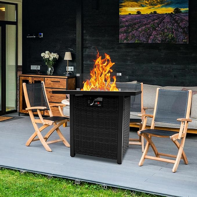 Outdoor Wicker Patio Furniture Set, Rattan Sectional Sofa Set with Thick Cushions (Coffee, Fire Pit Table)
