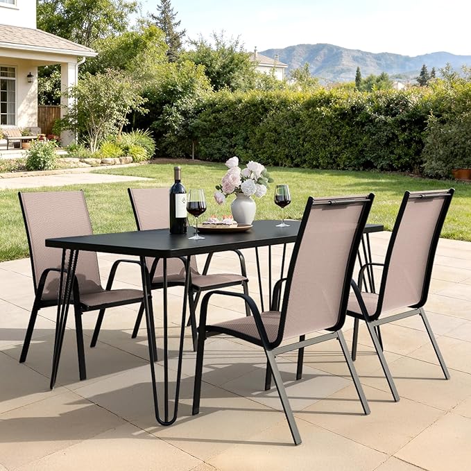 JEAREY Patio Dining Chairs Set of 4, Outdoor Stackable Dining Furniture Set, All Weather Dining Set for Lawn, Garden, Backyard, Poolside, Brown
