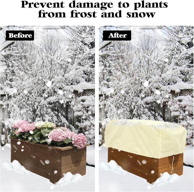 4 Pcs Rectangular Planter Box Cover Freeze Protection, Flower Box Covers Winter Frost Blanket with Drawstring for Outdoor Plants Balcony Windowsill Raised Beds(39.3x17.7x15.7 Inch)