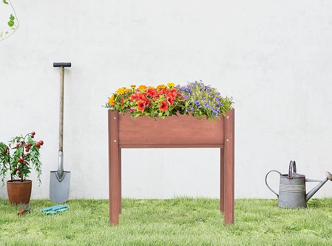 SoliWood Set of 2 Raised Garden Bed with Legs, 31x16x31'', Outdoor Wood Elevated Planter Box, Thick Legs, w/Liner