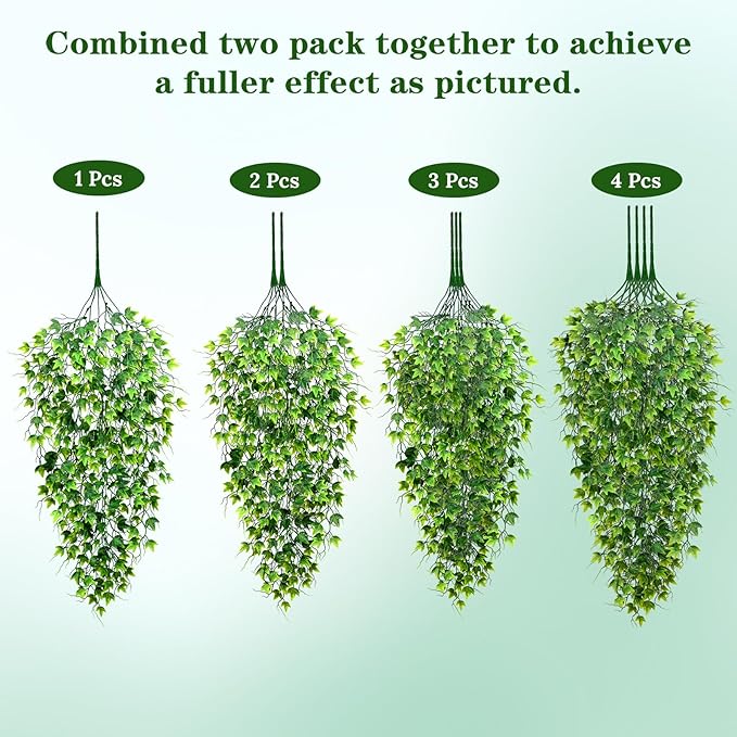 Waipfaru Artificial Hanging Ivy for Outdoors, Fake Hanging Plants, 4pcs Faux Ivy Pothos Vines Greenery for Wall Home Bedroom Living Aesthetic Kitchen Office Aesthetic Kitchen Indoor Outdoor Decor