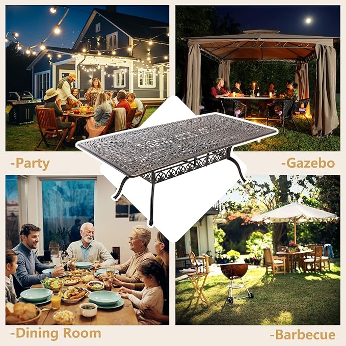 Outdoor Patio Dining Table - All-Weather Cast Aluminum 87" x 28.5“ Patio Rectangular Table with 2" Umbrella Hole for Balcony Lawn Garden Backyard