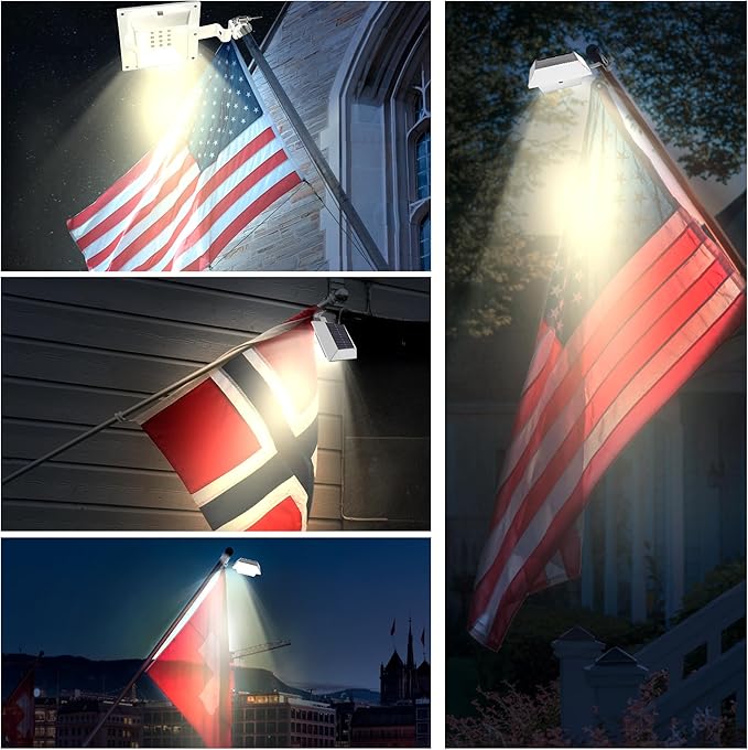 Solar Flag Pole Light, Bright Warm White 3000k Flagpole Light Upgrade Solar Powered for 5ft 6ft Flag Pole, Outdoor Dusk to Dawn Led Solar Lights, Outside House Garden Yard American Flags Decor, White