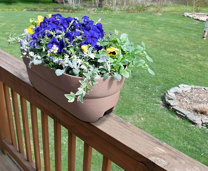 EMSCO Group Bloomers Railing Planter with Drainage Holes – 24" Weatherproof Resin Planter – Sand