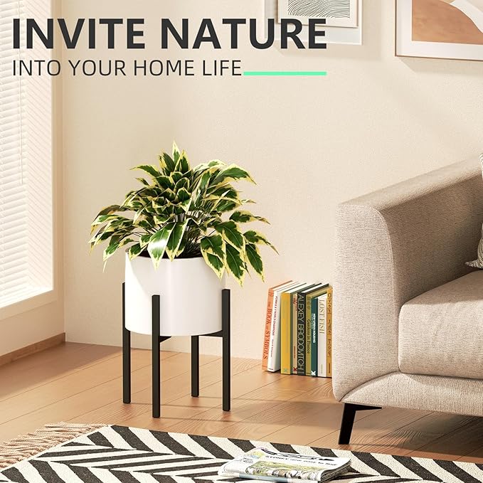 Urban Deco Adjustable Metal Plant Stand Outdoor & Indoor Planter With Stand Fits for 8-14 Inch Plant Holder Mid Century Modern Flower Stand Corner Outdoor Plant Stands for Patio