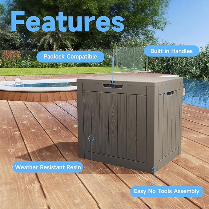 EasyUp 33Gal Outdoor Deck Box, Lager Patio Storage Box Indoor and Outdoor Use,Resin Storage Bin for Patio Furniture Cushions Garden Tools, Package Delivery (Gray)