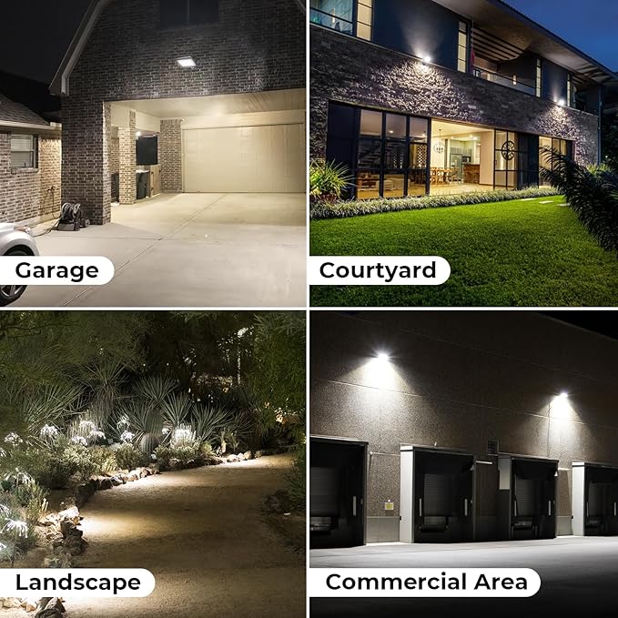 CINOTON 65W LED Flood Lights Outdoor, IP65 Waterproof Exterior Security Wall Lights with 180°Knuckle, 9100LM 120V Outside Aluminum Lighting Fixture for Patio Porch Barn Garden 5000K 2 Pack, UL Listed