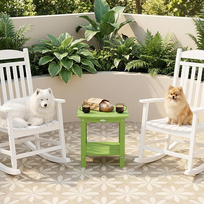 Y&M Outdoor Side Table, HIPS Adirondack Small Double Layer Table, Waterproof Square Outside Table, Balcony End Tables for Patio, Pool, Porch, Deck, Indoor or Outdoor Use, Lime