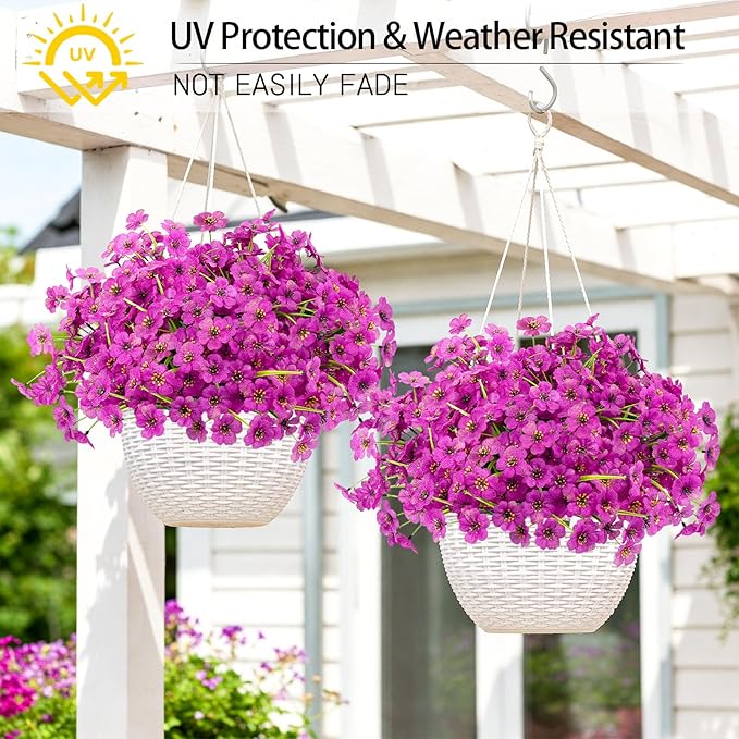 MACTING 24 Bundles Artificial Flowers for Outdoors Fake Flowers UV Resistant Faux Plastic Plants No Fade for Planters Window Patio Porch Home Garden Outside Spring Summer Decorations(Purple)