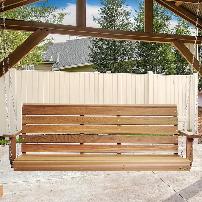 All Things Cedar PS70-SW10 Premium Porch Swing | 6Ft Outdoor Furniture & Patio Swing | Handcrafted Western Red Cedar | Comfort Springs, Easy Assembly, Sustainable Outdoor Bench 80.5X 23x 24