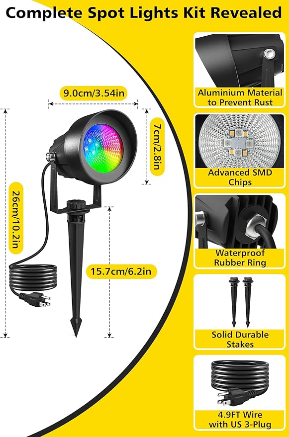 T-SUN Smart Color Changing Landscape Lights, RGBW Spotlights Outdoor with App & Remote, Music Sync, 16M Colors, Timer, Dimmable Waterproof Spot Light for Yard Garden Tree, Set of 2