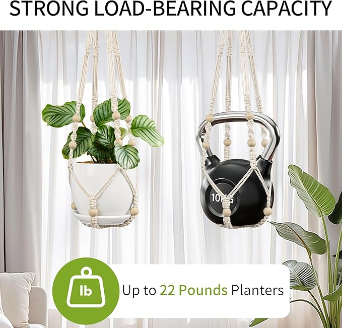 Macrame Plant Hanger - Fits 4 to 15 inches Pots for Indoor Outdoor, 43"/35"/29" Different Sizes Set, Ivory (POTS NOT Included)