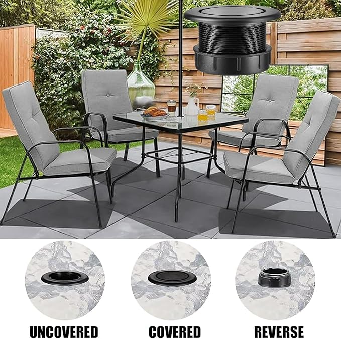 Patio Table Umbrella Hole Ring Plug Cap Set, Yard Parasol Table Hole Cover Insert Black Thicker Patio Table Hole Plug Ring for Cafes, Outdoor, Milk Tea Shops, Camping