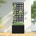 FENCY Metal Planter Box with Trellis, Planter Trellis for Climbing Plants Vegetable Vines, Trellis with Planter Box & Privacy Screen, Raised Garden Bed with Drainage Holes (23.6" L x 63" H/Lattice)