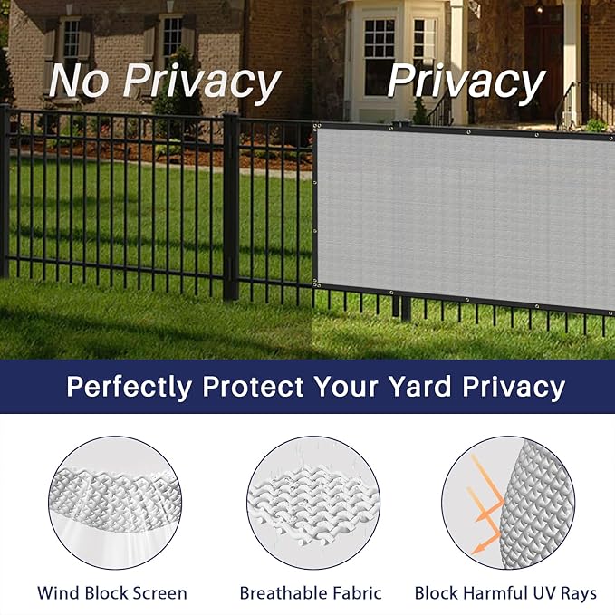 Windscreen4less Privacy Fence Screen Heavy Duty Windscreen Fencing Mesh Fabric Shade Net Cover with Brass Grommtes for Outdoor Wall Garden Yard Pool Deck, 6'x244' Light Gray