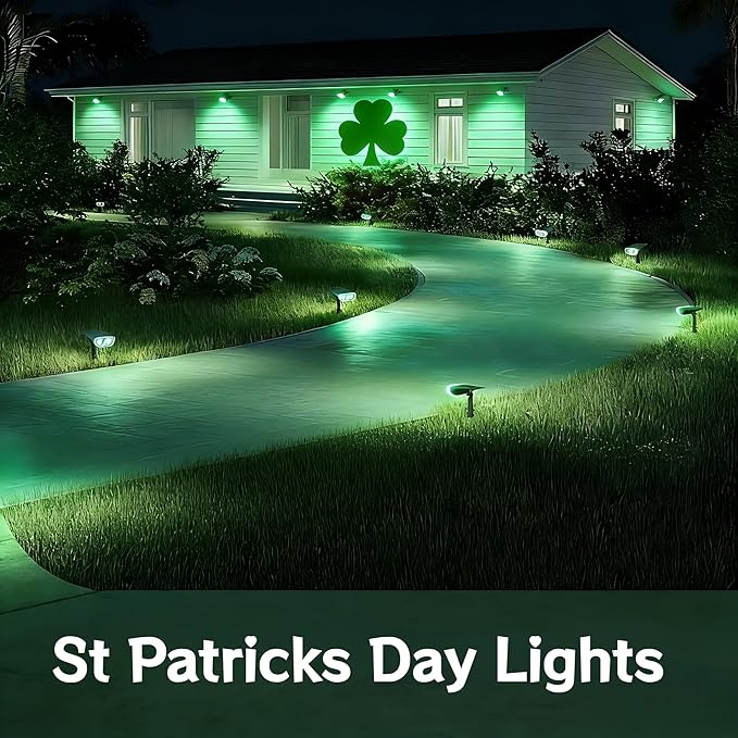 Linkind Solar Lights Outdoor StarRayS, Color Changing Solar Spot Lights, IP67 Waterproof St Patricks Day Lights for Landscape Garden Pathway Walkway (Multicolor, 10 Pack)
