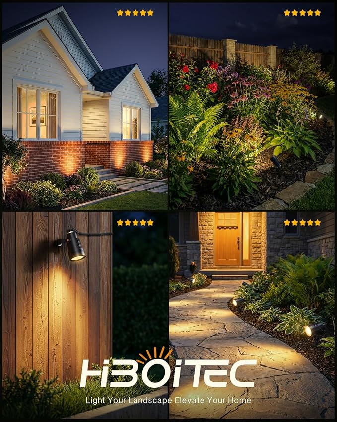 HIBOITEC 5W Low Voltage Landscape Lights, 2900K Warm White Landscape Lighting with Connectors,12-24V AC/DC, Waterproof Landscape Spotlights for Garden Tree Yard Wall, 6 Pack