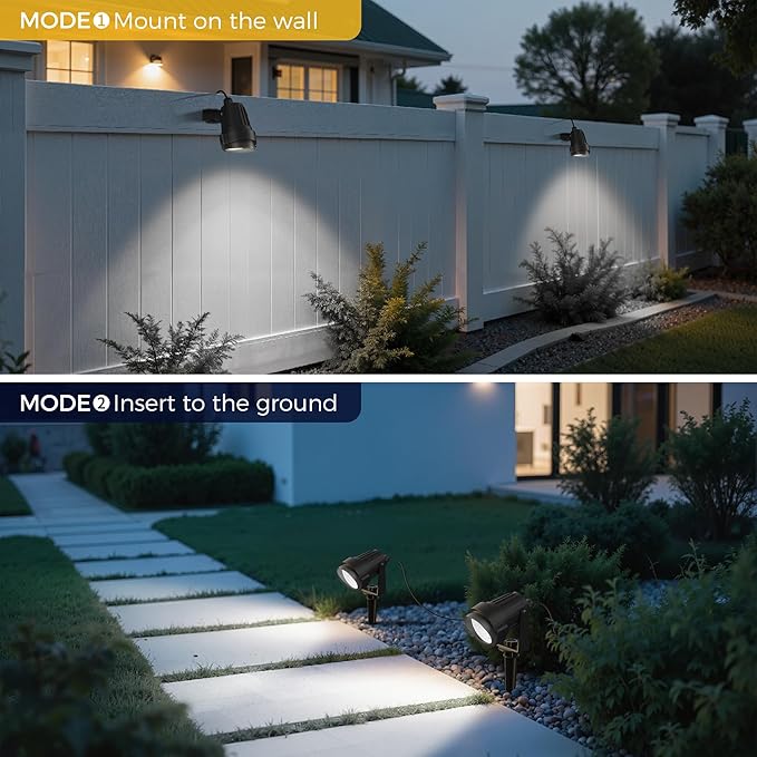 L LOHAS LED 5W Dusk to Dawn Outdoor Lighting, Auto On/Off 6000K Landscape Outdoor Spotlight, IP66 Waterproof Plug in Spot Lights for Yard, Garden, House, Pathway, Plant, UL Listed (2 Pack)