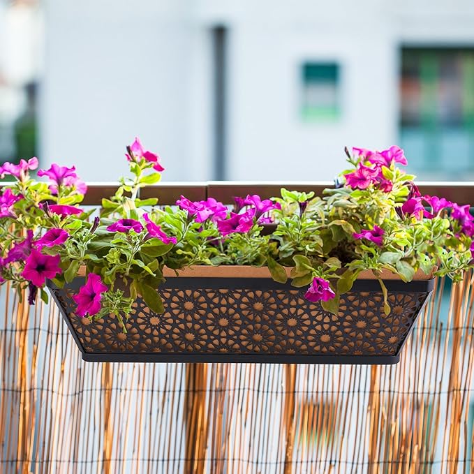 Adnee 4 Pcs 24 Inch Fabric Plant Window Box Liners-Rectangular Non-Woven Planter Basket Liner-Brown Felt Flower Hanging Basket for Outdoor Garden Wall Hanging Planter Flower Vegetables