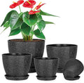 5 Pcs Plant pots, 7.5/6.5/5.7/4.9/4.1 inch Pots for Plants, Flower Pot Indoor Modern Decorative Plant Pot, Plant Pots Indoor with Drainage and Saucer for All House Plants (Drainage Set of 5 Black)