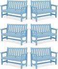 SERWALL Outdoor Bench, HDPE Outdoor Benches Weatherproof, 2-Person Garden Bench with 660 lbs Weight Capacity, Patio Benches for Outdoors, Garden, Porch, Backyard and Park, Light Blue, 6 Pack