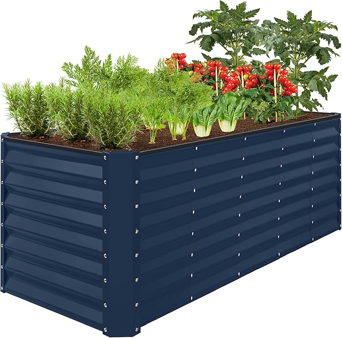 Best Choice Products 8x2x2ft Raised Outdoor Metal Garden Bed, Deep Root Box Planter for Vegetables, Flowers, Herbs, 240 Gallon Capacity, 100% Non Toxic Materials - Navy
