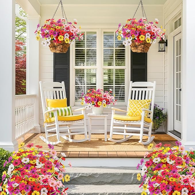 MACTING Artificial Spring Flowers for Outdoors 6 Bundles Fake Flowers UV Resistant Faux Plastic Plants No Fade for Planters Window Box Patio Porch Garden Yard Indoor Outside Decorations(Mix Color-1)