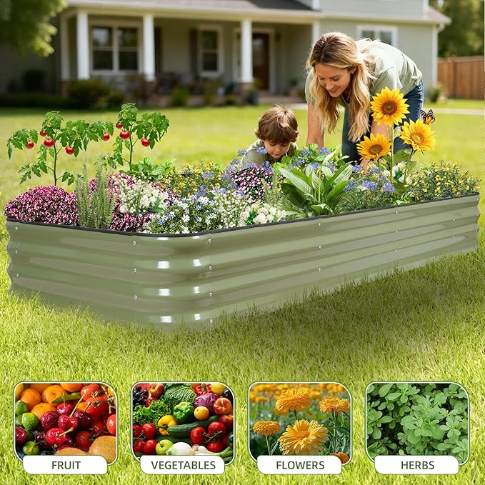 GoCampDriect 6IN1 Raised Garden Bed - 8x3x1ft Galvanized Raised Garden Boxes Outdoor Corrosion Resistant | Variable Shape 9x2x1ft Metal Raised Garden Beds for Planting Vegetable, Fruits,Flower