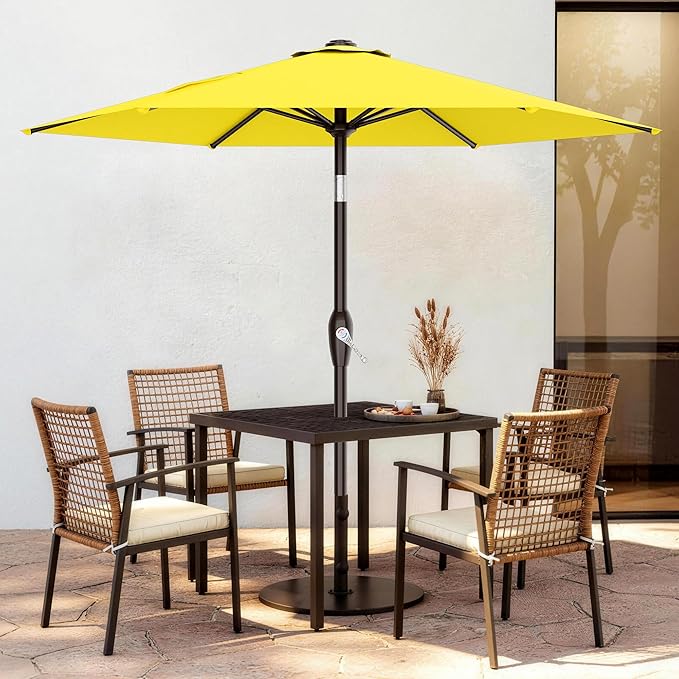 AreShark 7.5FT Patio Umbrella Table Market Umbrella with 6 Sturdy Ribs, Button Tilt/Crank Heavy-Duty Round Outdoor Umbrellas for Garden, Deck, Backyard,and Pool, Yellow