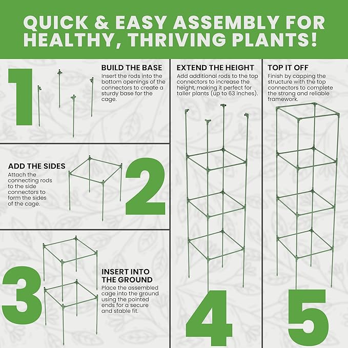 Tomato Cage Square - Large Trellis Stakes and Plant Support Structures for Vegetables and Climbing Plants - Tall Tomato Cages for Garden, Pots, Raised Garden Bed Outdoor Supplies (1 Pack - Up to 58")