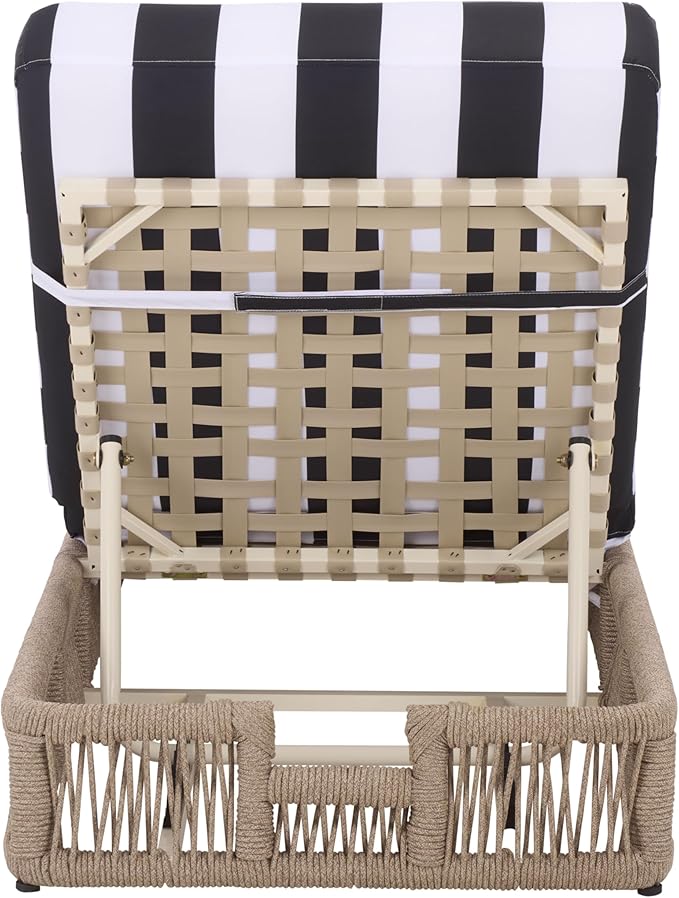 SAFAVIEH Outdoor Patio Furniture Collection - Gillian Heather Tan Rope Daybed, Black Stripe Cushion, Coastal Sunlounger, Fully Assembled (PAT7527E)