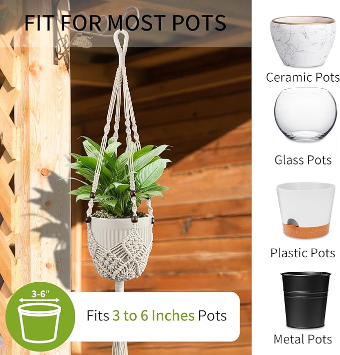 Macrame Plant Hanger - Fits 3 to 6 inches Pots for Indoor Outdoor, 35 Inch, Set of 2, Green (POTS NOT Included)