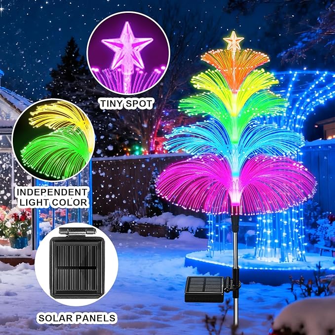 Solar Lights Outdoor Waterproof 7 Colorful Changing Ice Cream Rainbow Jellyfish Lights 3 Pack Solar Garden Lights Decor for Outside Yard Patio Pathway Decorations, Gifts for Mother's Women Kids